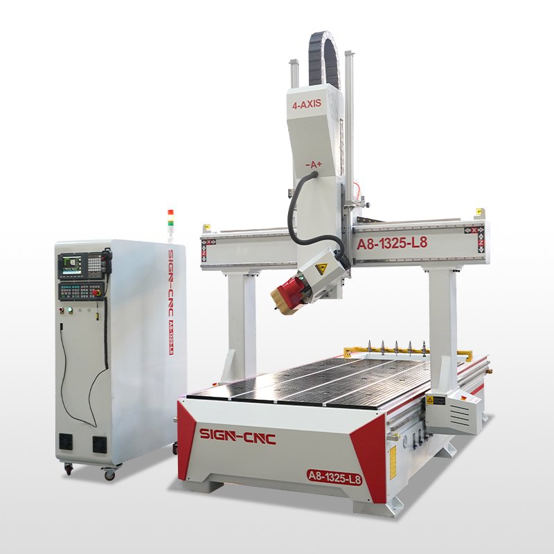 4 Axis Atc Wood CNC Router A8-1325-L8 Woodworking Machine with Swing Head Rotated 90 Degree for Wood Engraving and Cutting